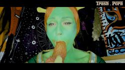 The individual known as DirtyBetty, dressed in a Scat Ogre costume, was self-stimulating using a feces-covered dildo.. 00002